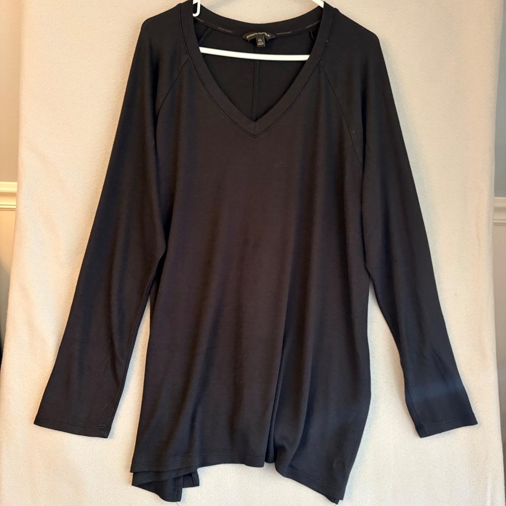 Banana Republic Black V Neck Long Sleeve Raglan Tunic Top Layering Soft XXL